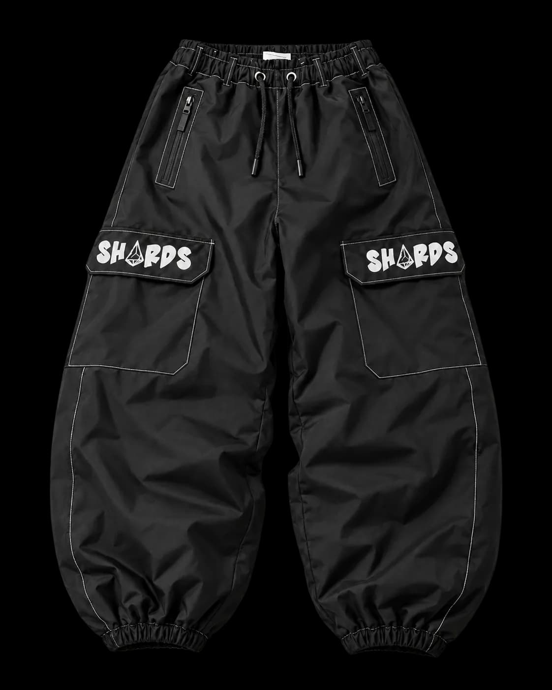 Black SHARDS cargo snowpant, front view