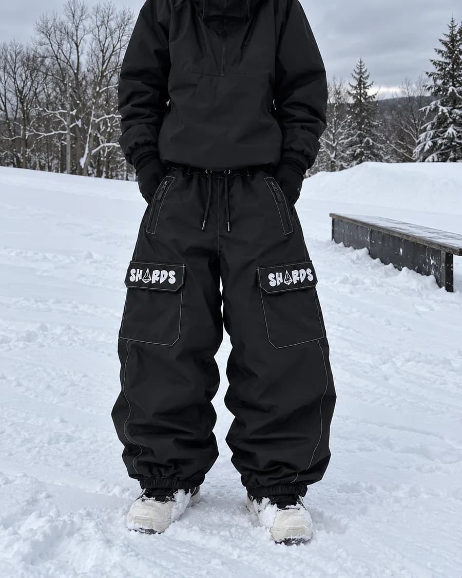 Black SHARDS cargo snowpant, front view