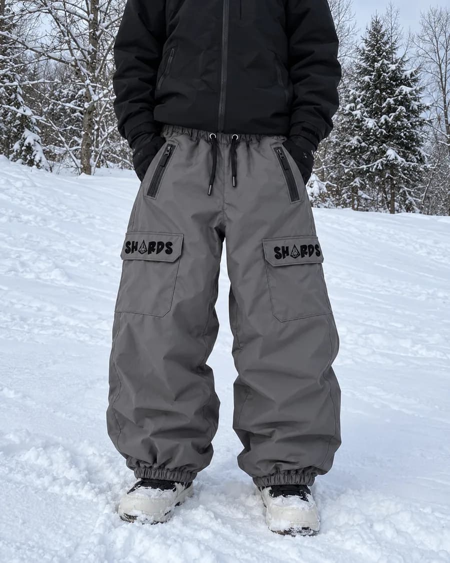 Gray SHARDS cargo snowpant, front view